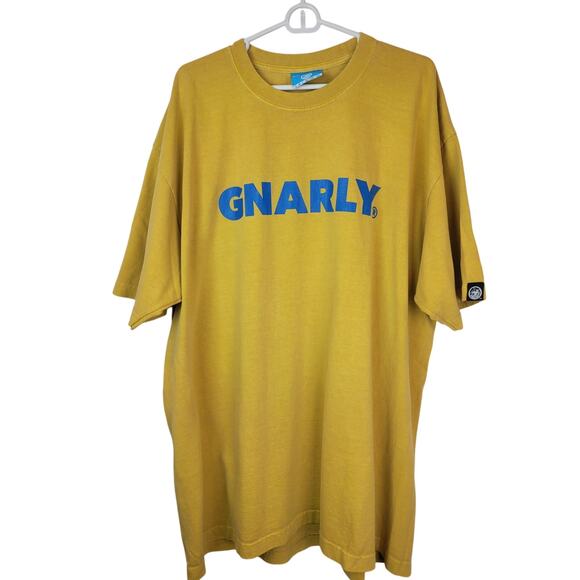Collapsing Sun Stay Gnarly T-Shirt Yellow With Blue Graphic Print Size 2XL - Picture 1 of 9